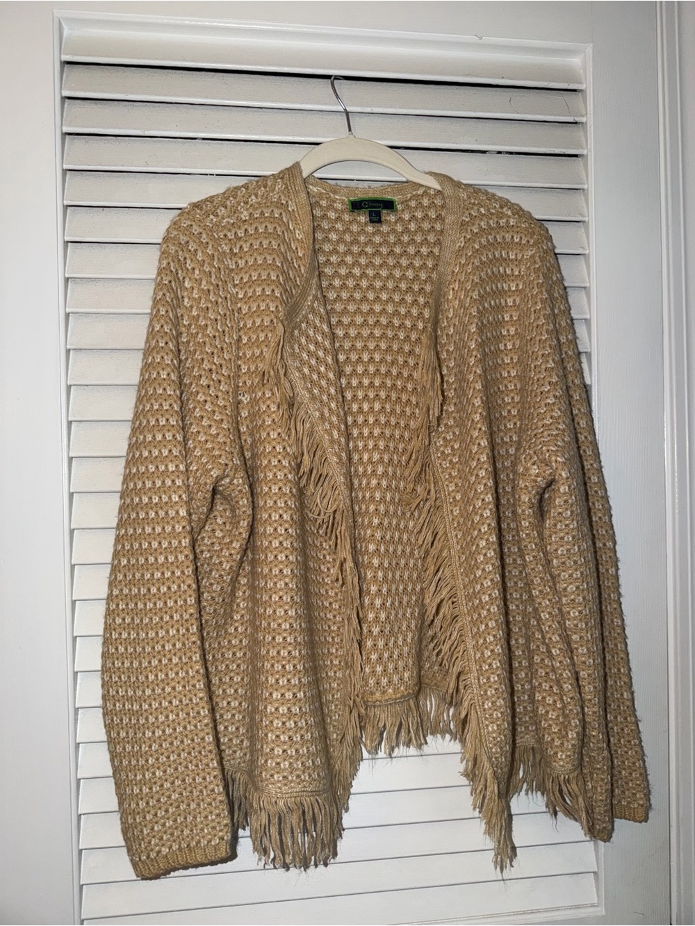 C. Wonder Tan Fringe Open Knit Cardigan